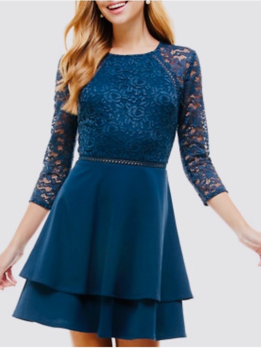 CITY STUDIO, Juniors Lace Dress in Navy, Size 7